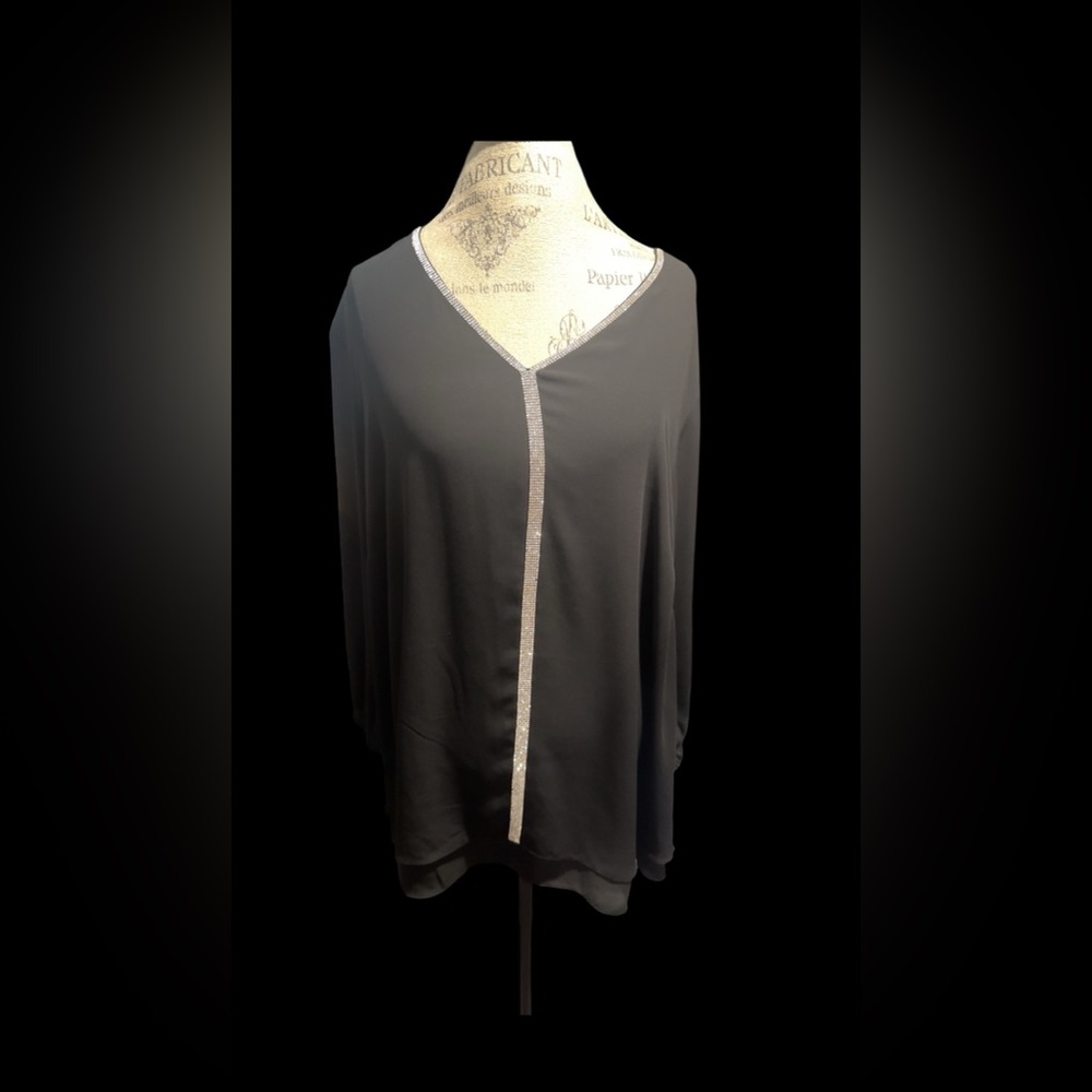 Black V-Neck Top with Silver Accents
